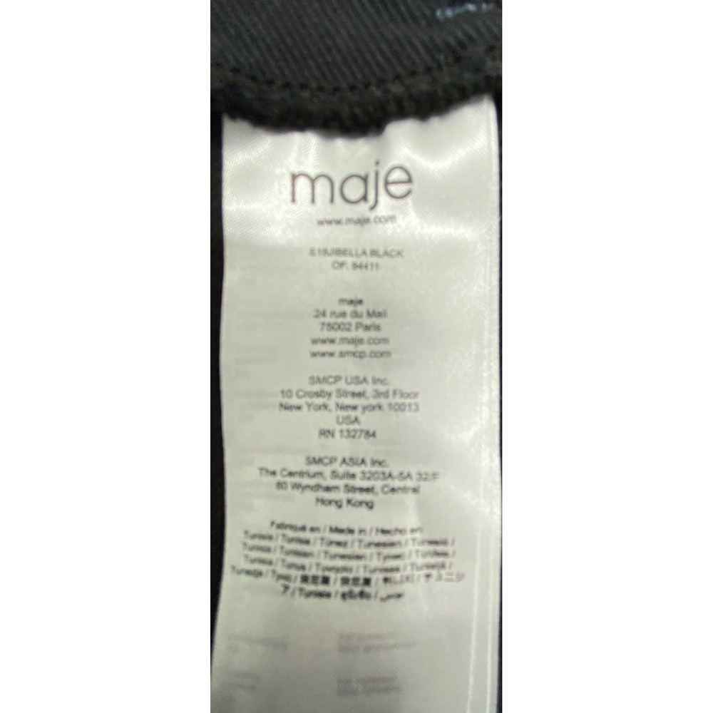 Maje Bella Black Denim A-Line Mini Skirt Belted Raw Hem Size 38 US 6 - Picture 5 of 9